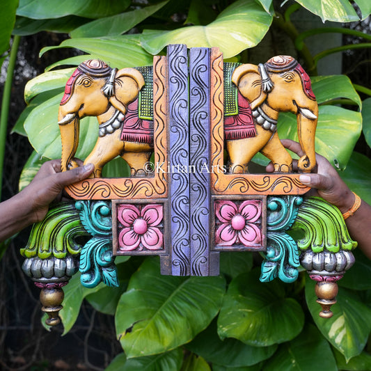 18" Hand-Carved Wooden Elephant Corbel Wall Bracket