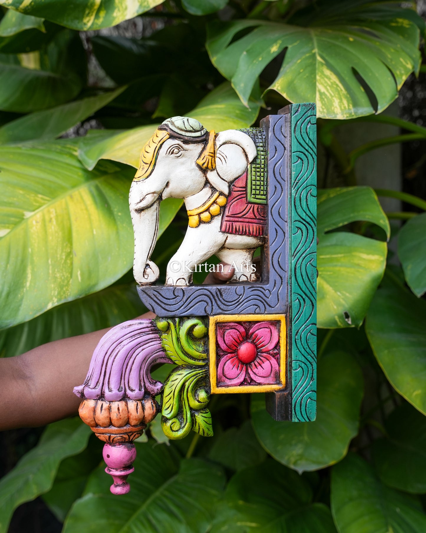 Hand-Carved Wooden Elephant Corbel Wall Bracket Pair | 18" | Watercolor | Grey