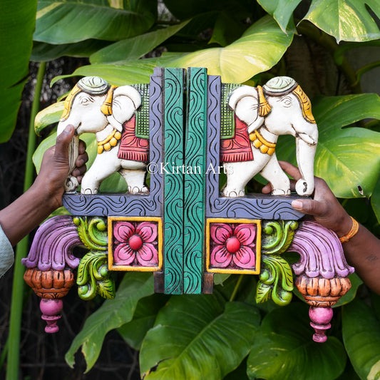 18" Hand-Carved Wooden Elephant Corbel Wall Bracket | Watercolor