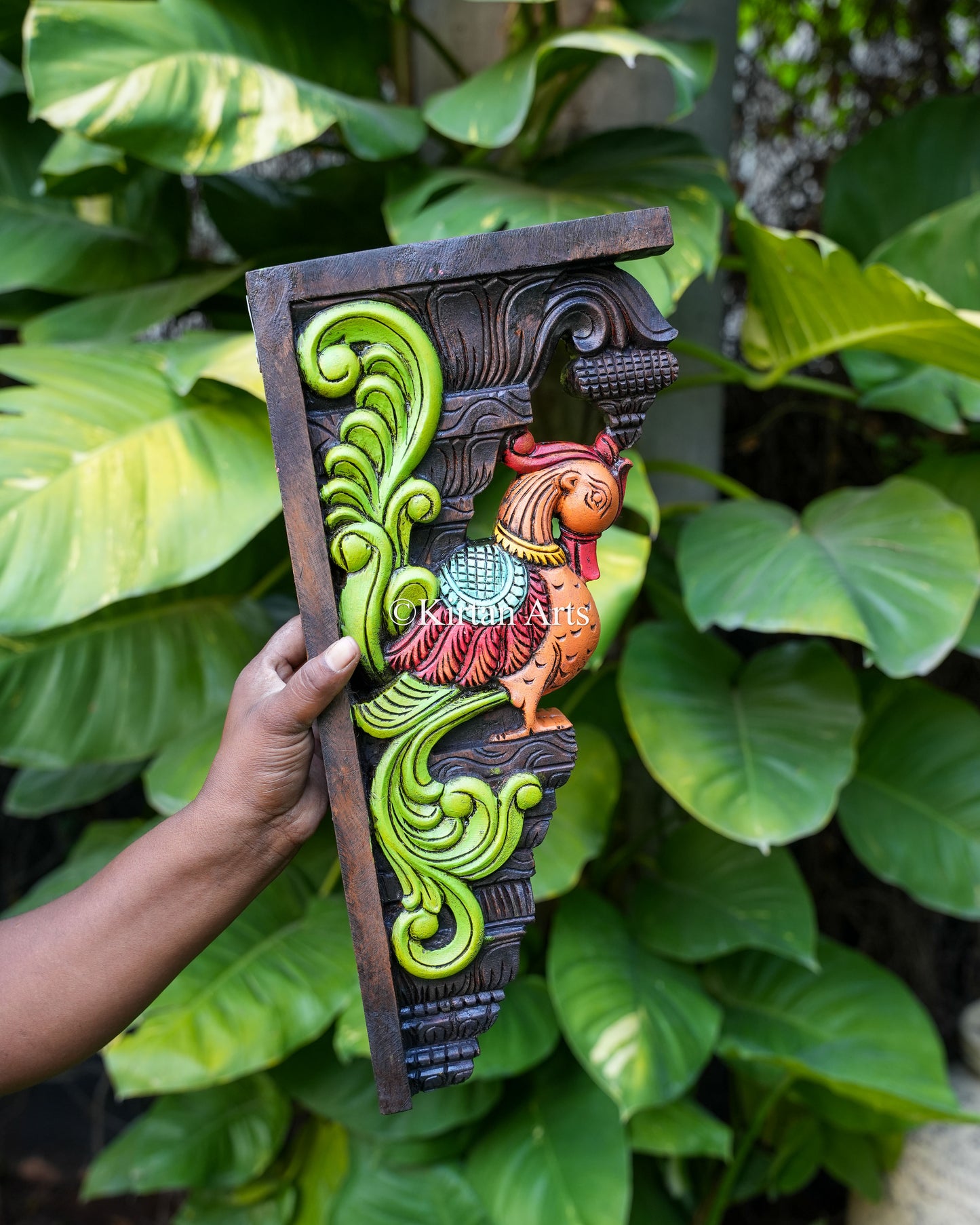 18" Hand-Carved Wooden Peacock Wall Bracket