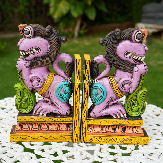 15" Hand-Carved Wooden Yali Wall Bracket | Purple | Watercolors