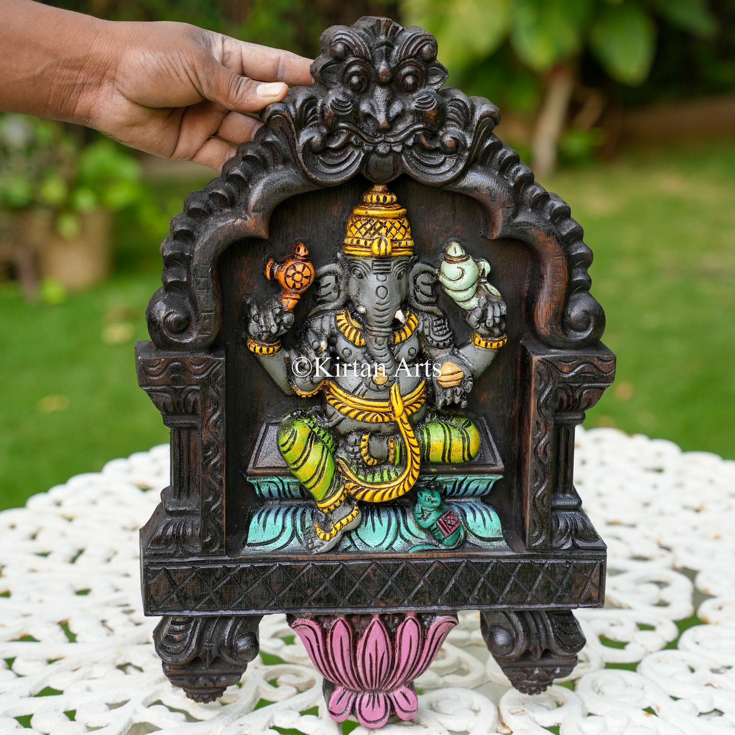 Hand-Carved Ganesha Temple Gopuram Wall Panel | 18"