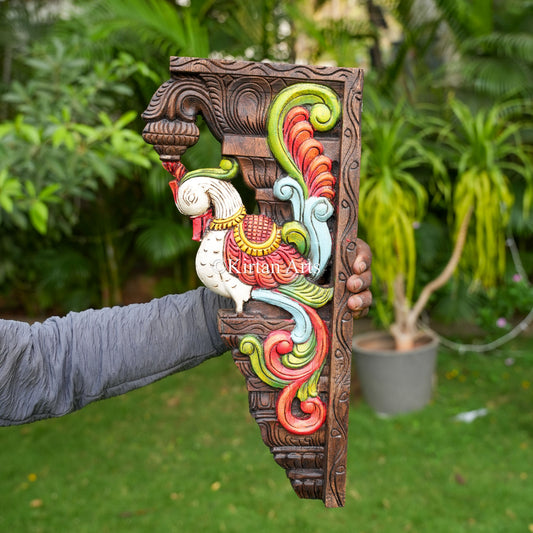 18" Hand-Carved Peacock Bracket Pair | Watercolors