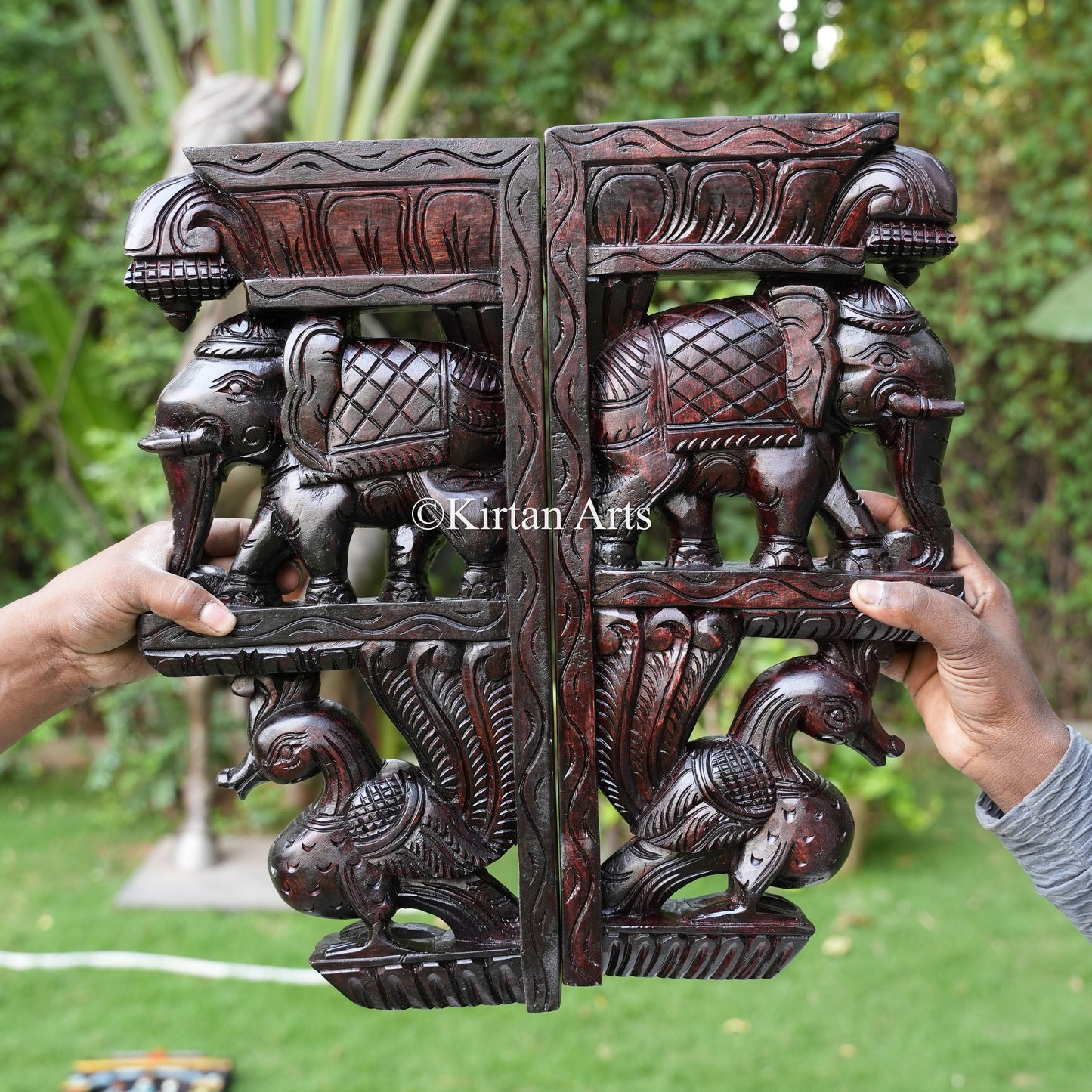 18" Hand-Carved Elephant Annapakshi Wall Bracket