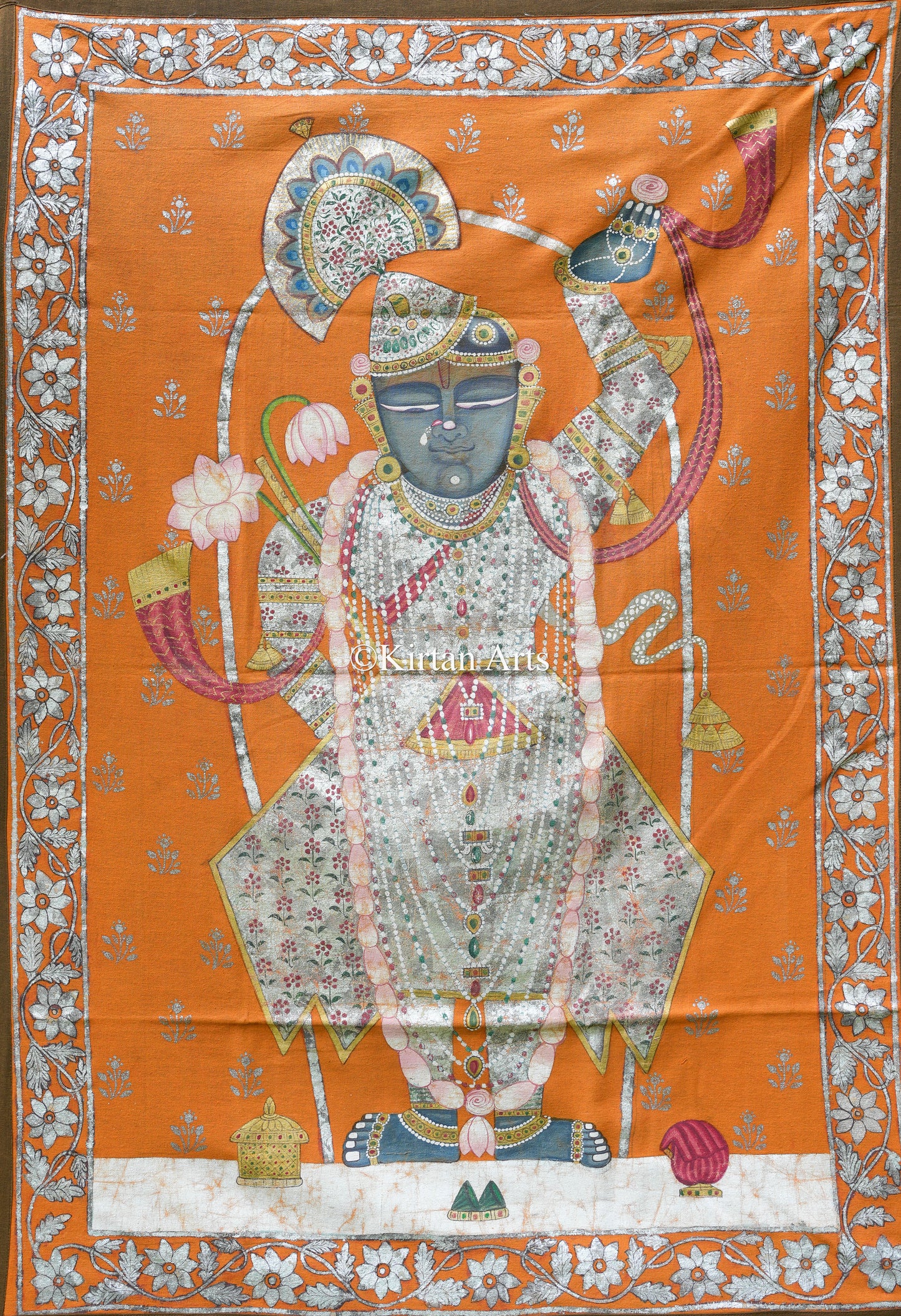 Grand 4.5ft Deccan Antique Shrinathji – Original Silver Leaf & Saffron Textile