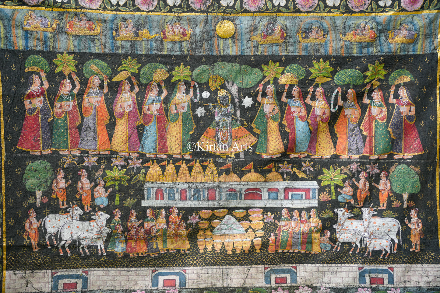 4ft x 3ft Antique-Finish Shrinathji Pichwai – Narrative Annakoot Celebration