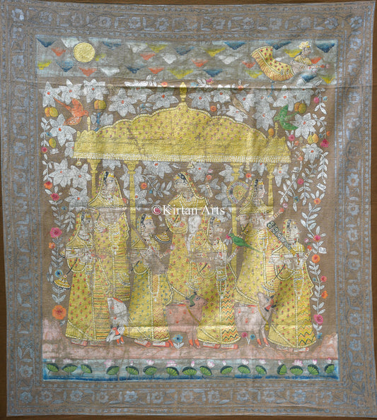 Pair of 3.5ft x 3ft Bhavmandal Deccan Antique Pichwais – Hand-Painted with Original Silver Leaf