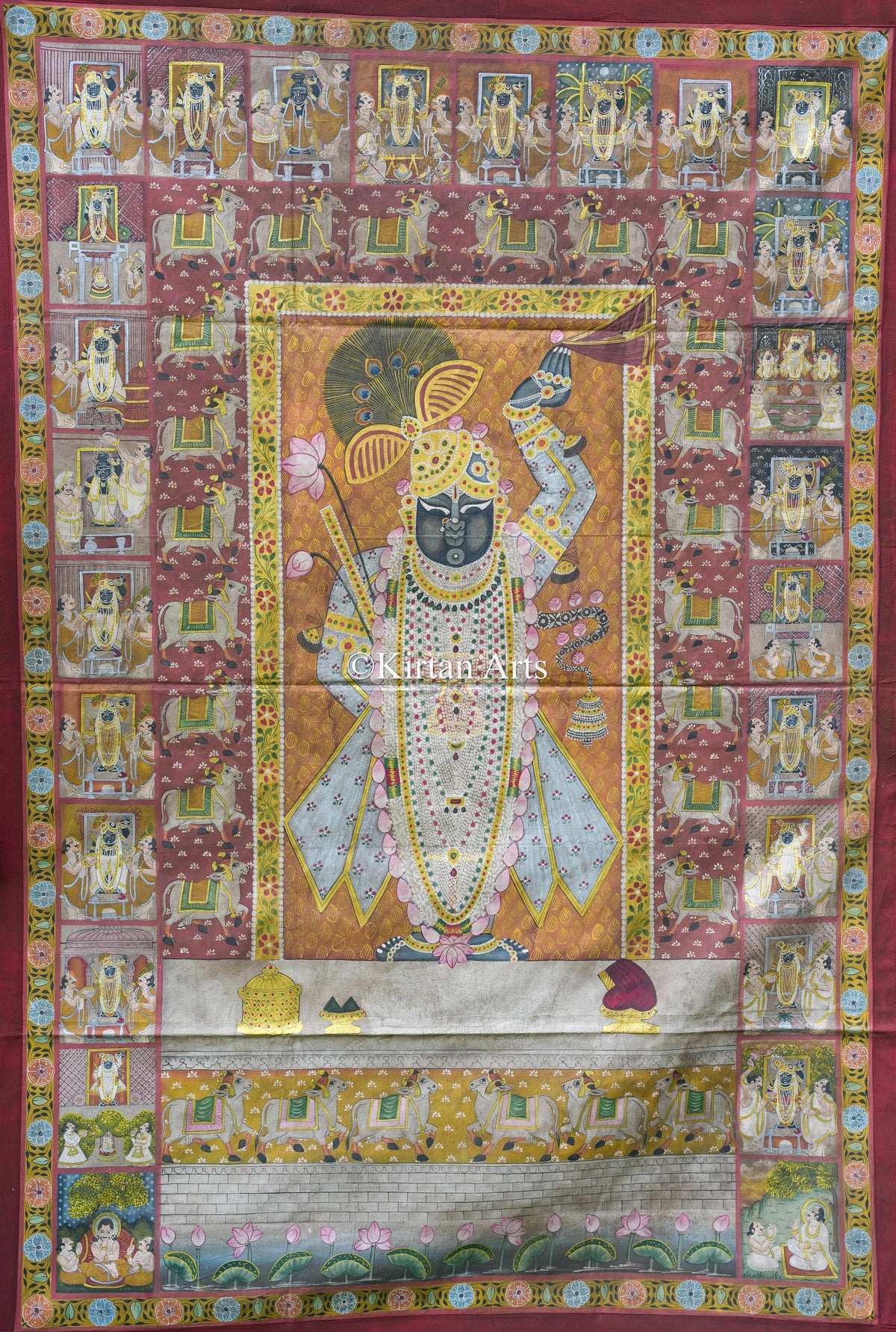 Grand 6ft x 4ft Antique-Finish Pichwai – Shrinathji with 24 Seasonal Shringars