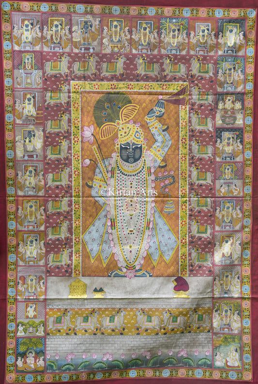 Grand 6ft x 4ft Antique-Finish Pichwai – Shrinathji with 24 Seasonal Shringars