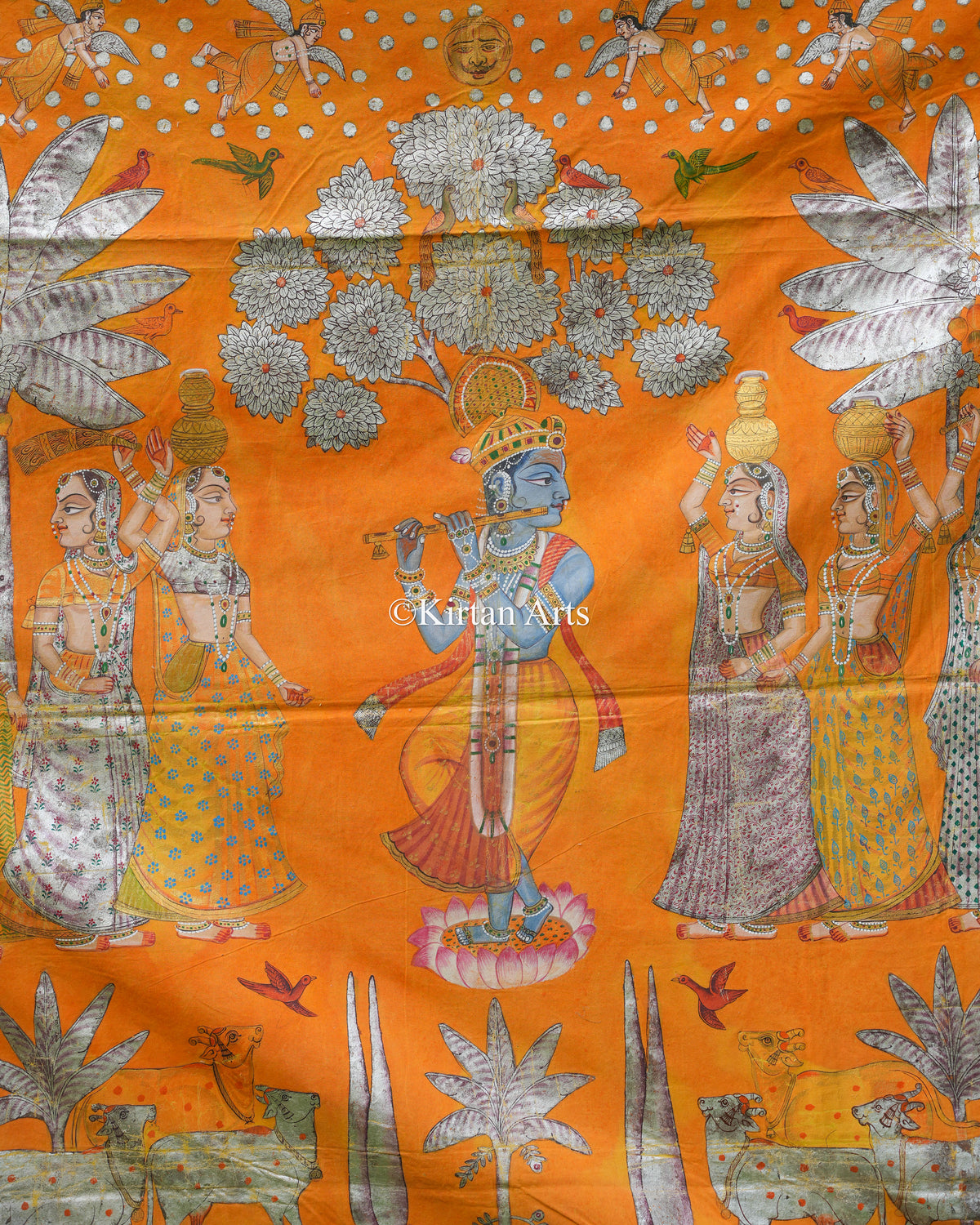 Grand 6.5ft x 6.5ft Deccan Antique Pichwai – Original Silver Leaf & Krishna Venugopal Masterpiece