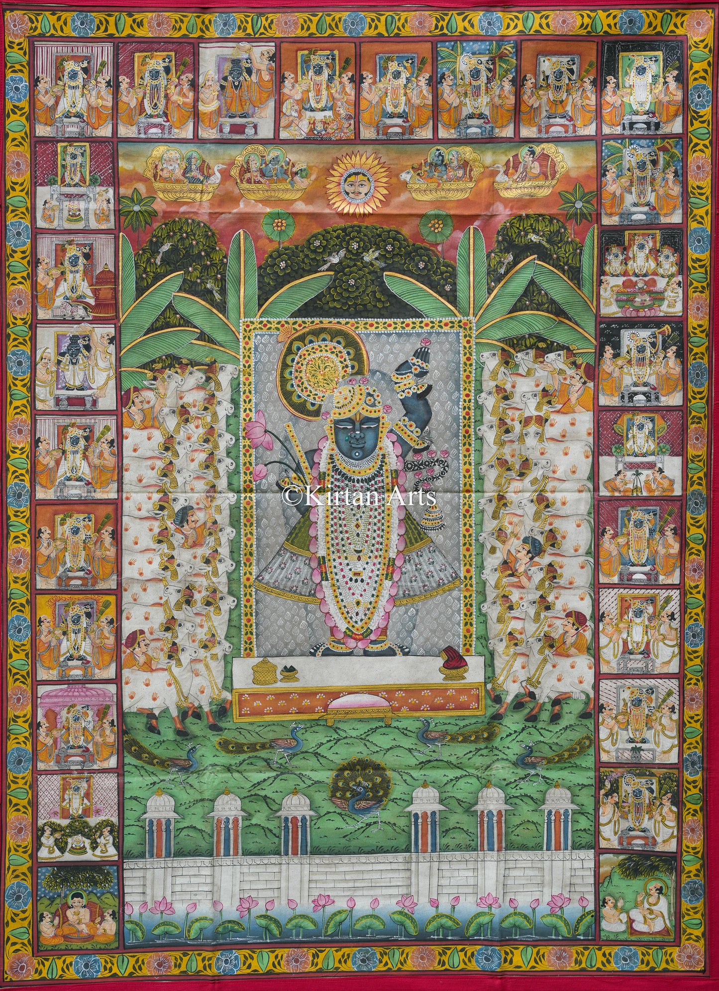 46-Inch Shrinathji Gopashtami Pichwai – Antique Heritage Narrative with 24 Shringars