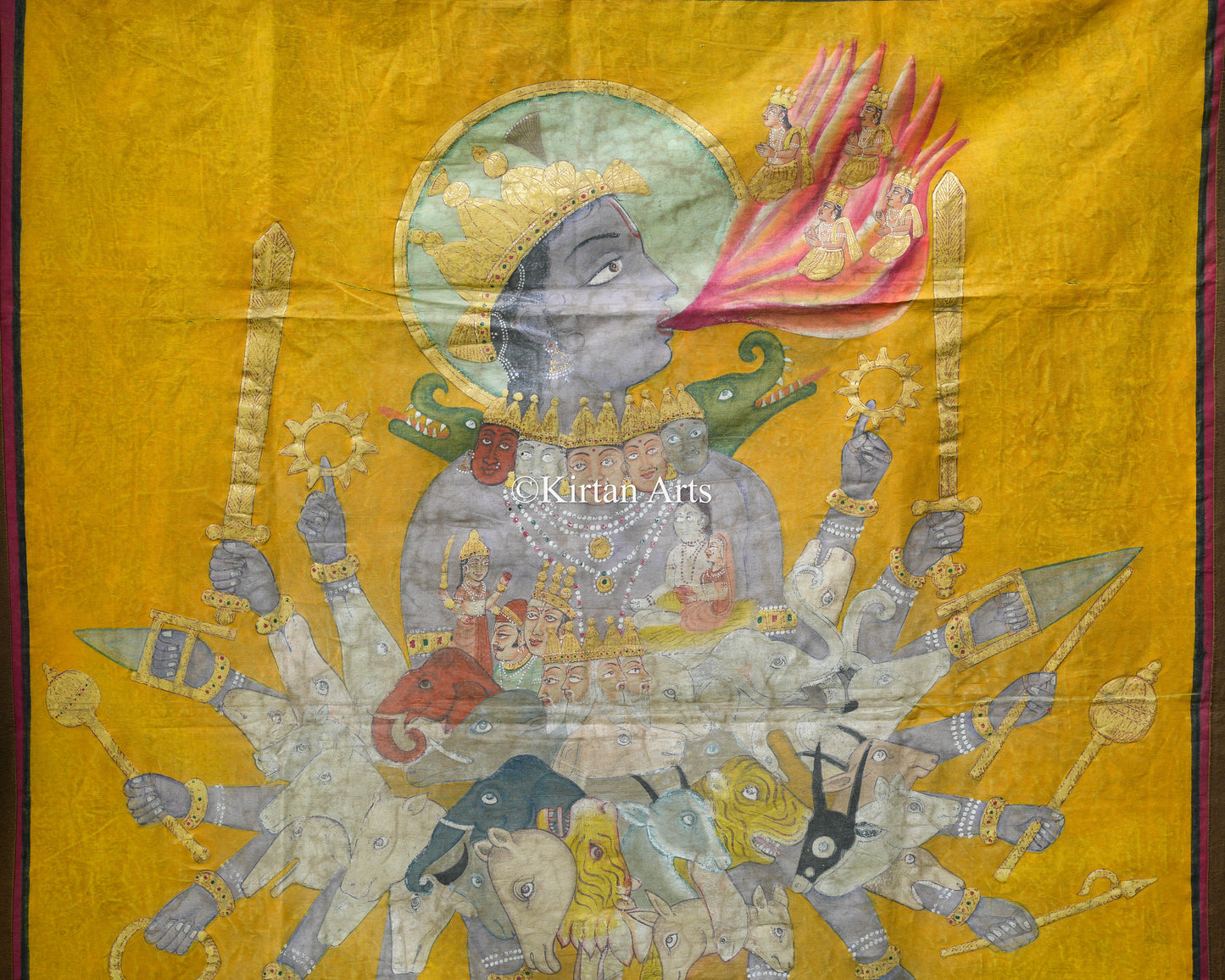 4ft x 3.5ft Krishna Vishwaroopam – Traditional Hand-Painted Cosmic Narrative Art