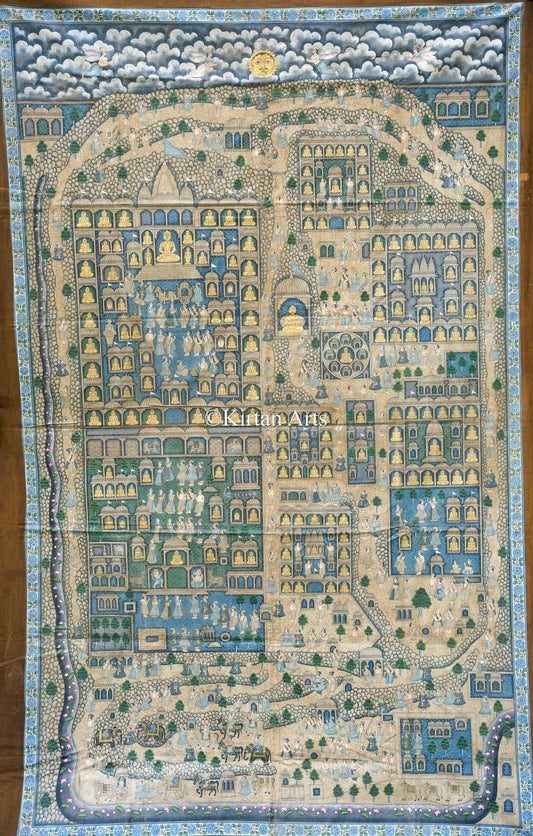 Grand 6.5ft x 4ft Palitana Pat – Traditional Hand-Painted Jain Pilgrimage Map