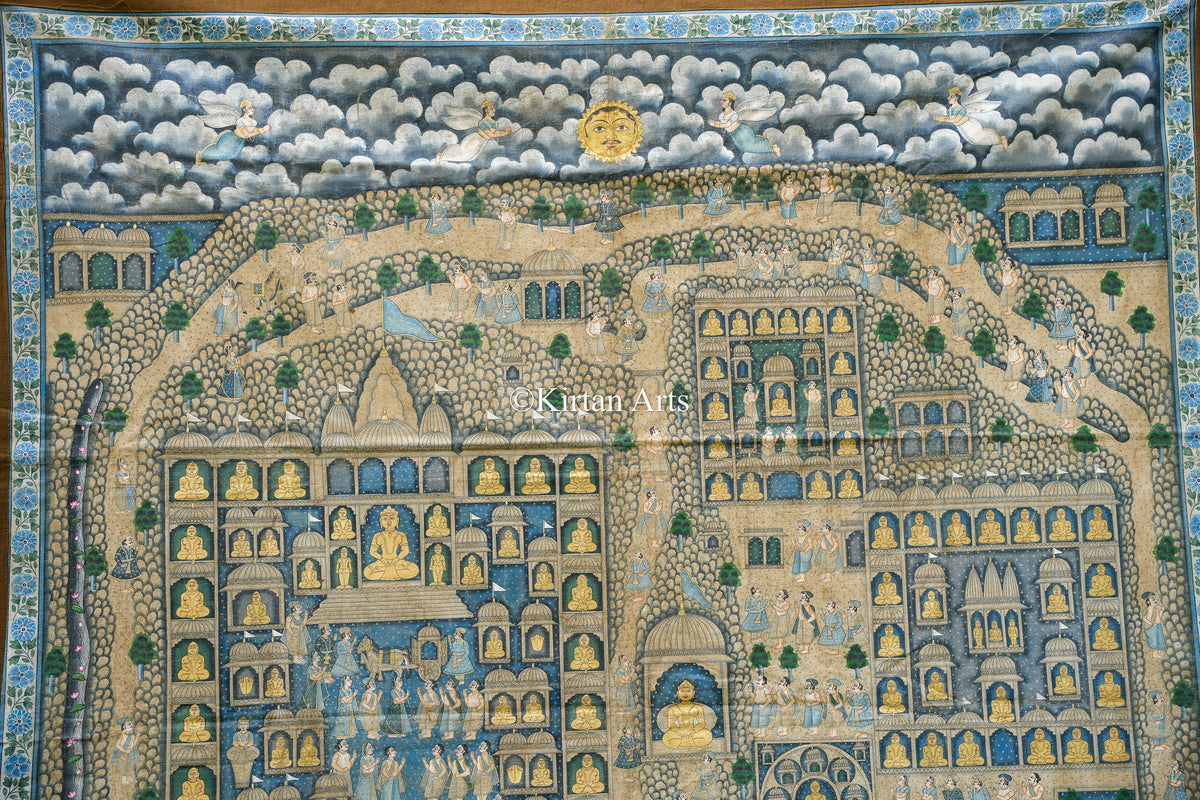 Grand 6.5ft x 4ft Palitana Pat – Traditional Hand-Painted Jain Pilgrimage Map