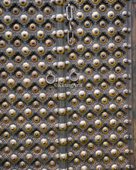 Antique Wooden Wall Panel | Brass Studs | 61"