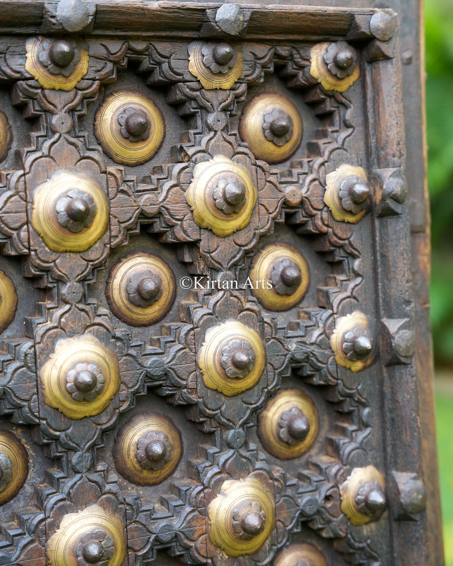 Antique Wooden Wall Panel | Brass Studs | 61"