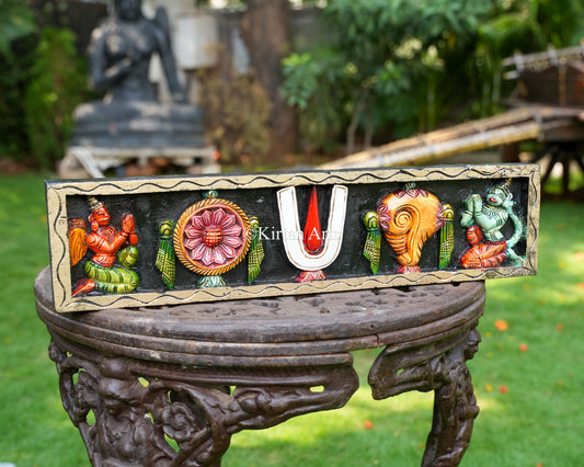 Hand-Carved Solid Wood Shanka Chakra Namam Panel – 24-Inch Traditional Vaishnava Wall Art
