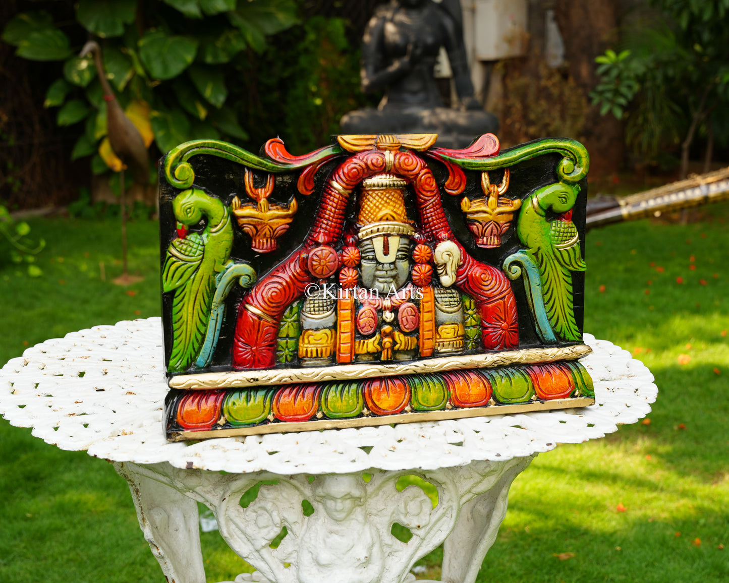 Hand-Carved Solid Wood Lord Venkateswara Tirupati Balaji Panel – 18-Inch Traditional Wall Art