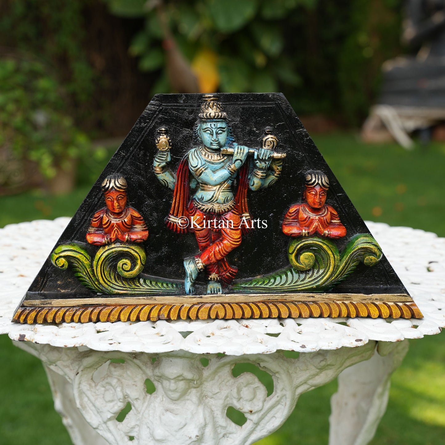 18" Hand-Carved Wood Chaturbhuja Venugopala Panel