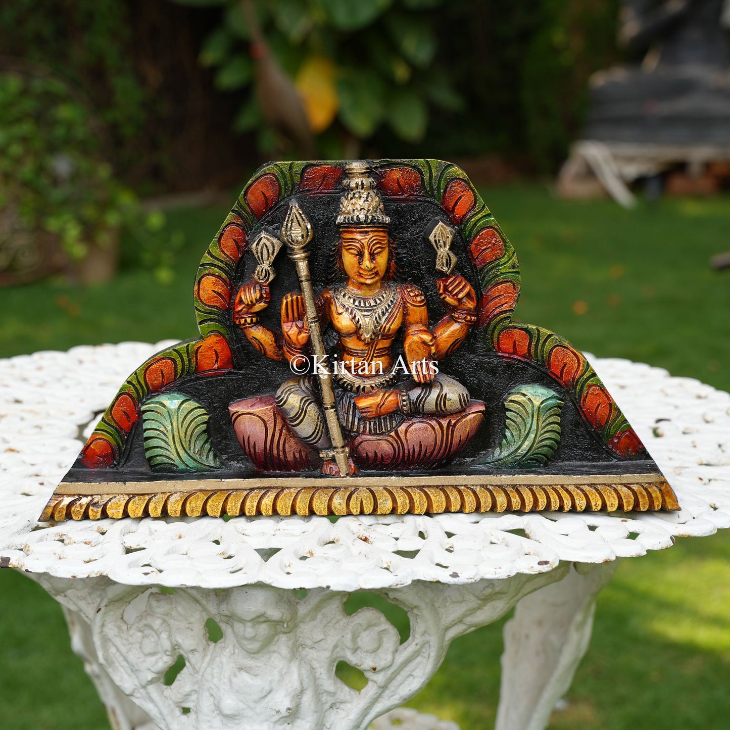 18" Hand-Carved Wood Lord Murugan Panel
