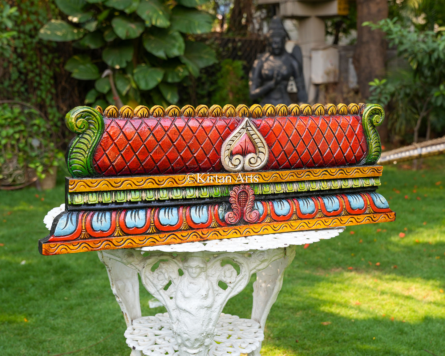 Hand-Carved Wood Temple Gopuram Shikhara Panel – 36-Inch Traditional South Indian Architectural Wall Pediment