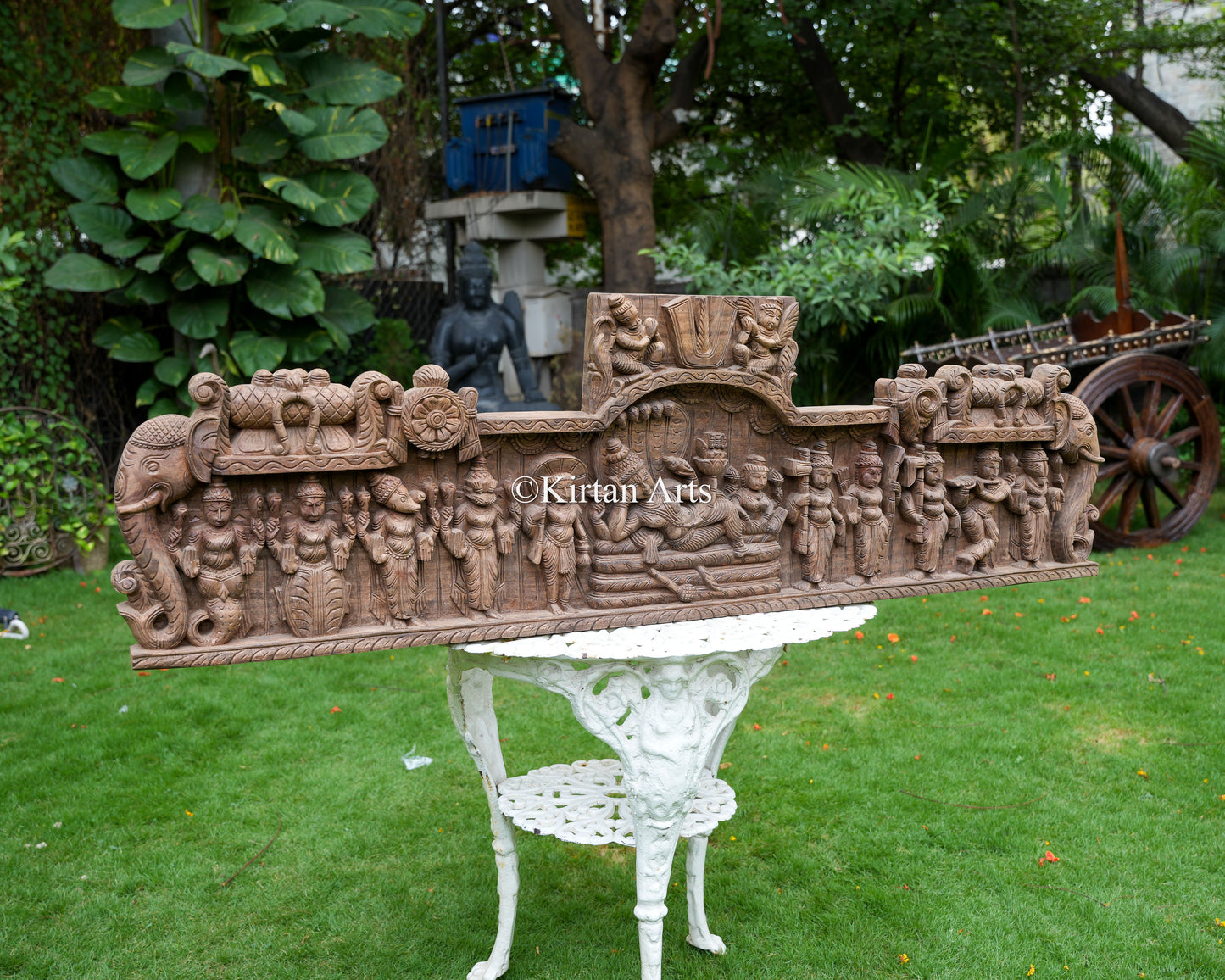Hand-Carved Wood Dasavatar Panel – 60-Inch Epic South Indian Architectural Lintel featuring Lord Padmanabha and the Ten Incarnations