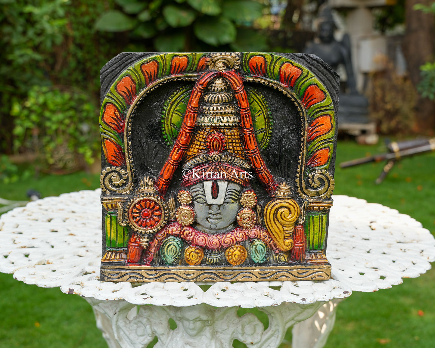 Hand-Carved Solid Wood Lord Venkateswara Face Panel | 12"x12"