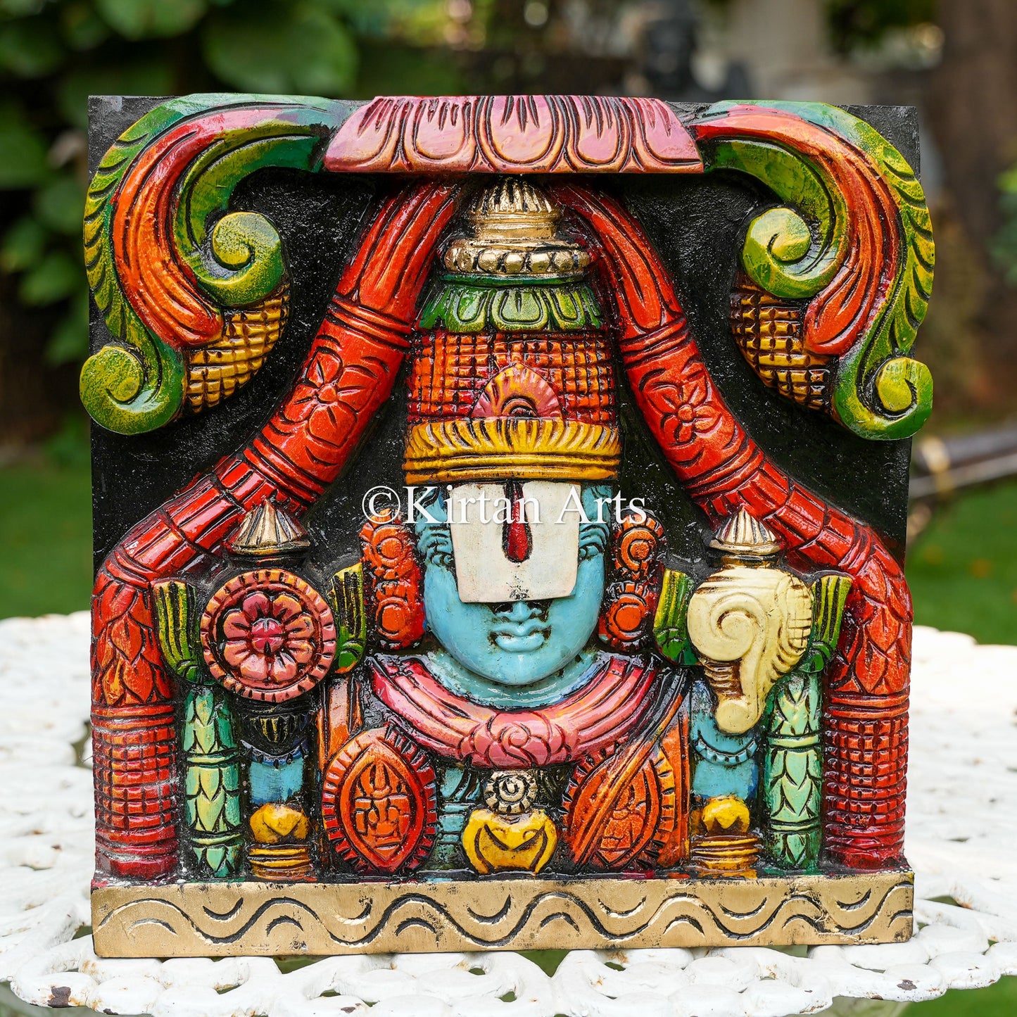 12" Hand-Carved Wood Lord Venkateswara Panel