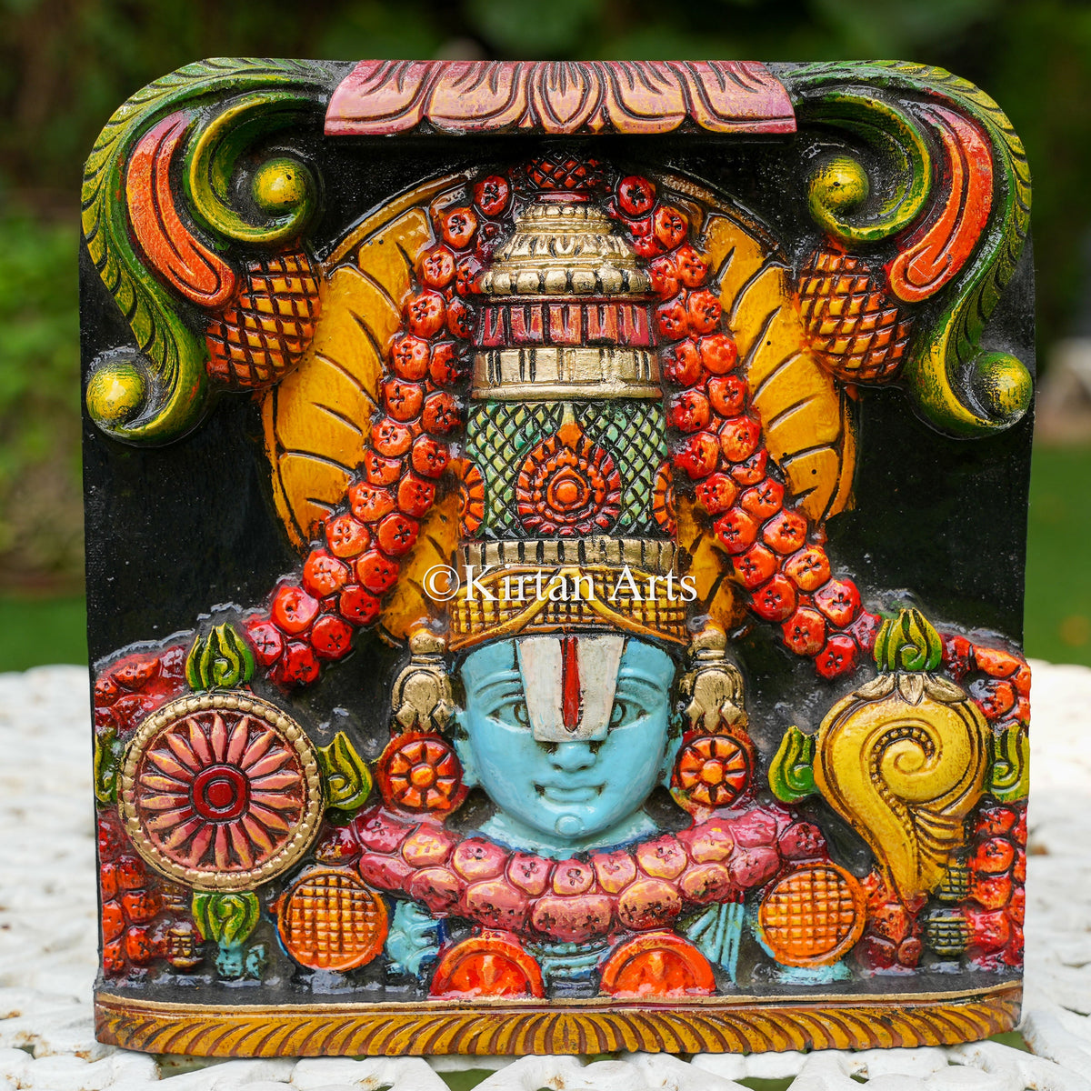 12" Hand-Carved Wood Lord Venkateswara Panel