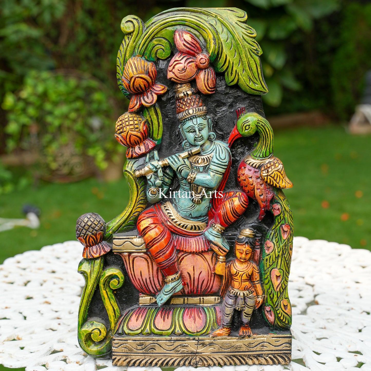 18" Hand-Carved Wood Venugopala Krishna Panel