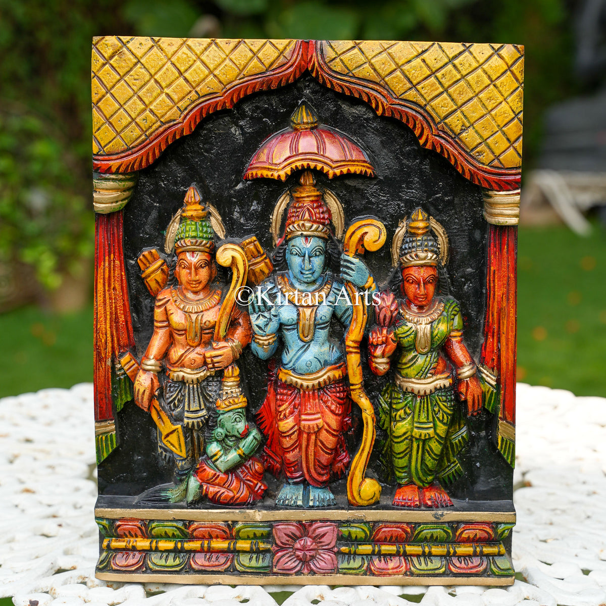 15" Hand-Carved Wood Ram Darbar Panel