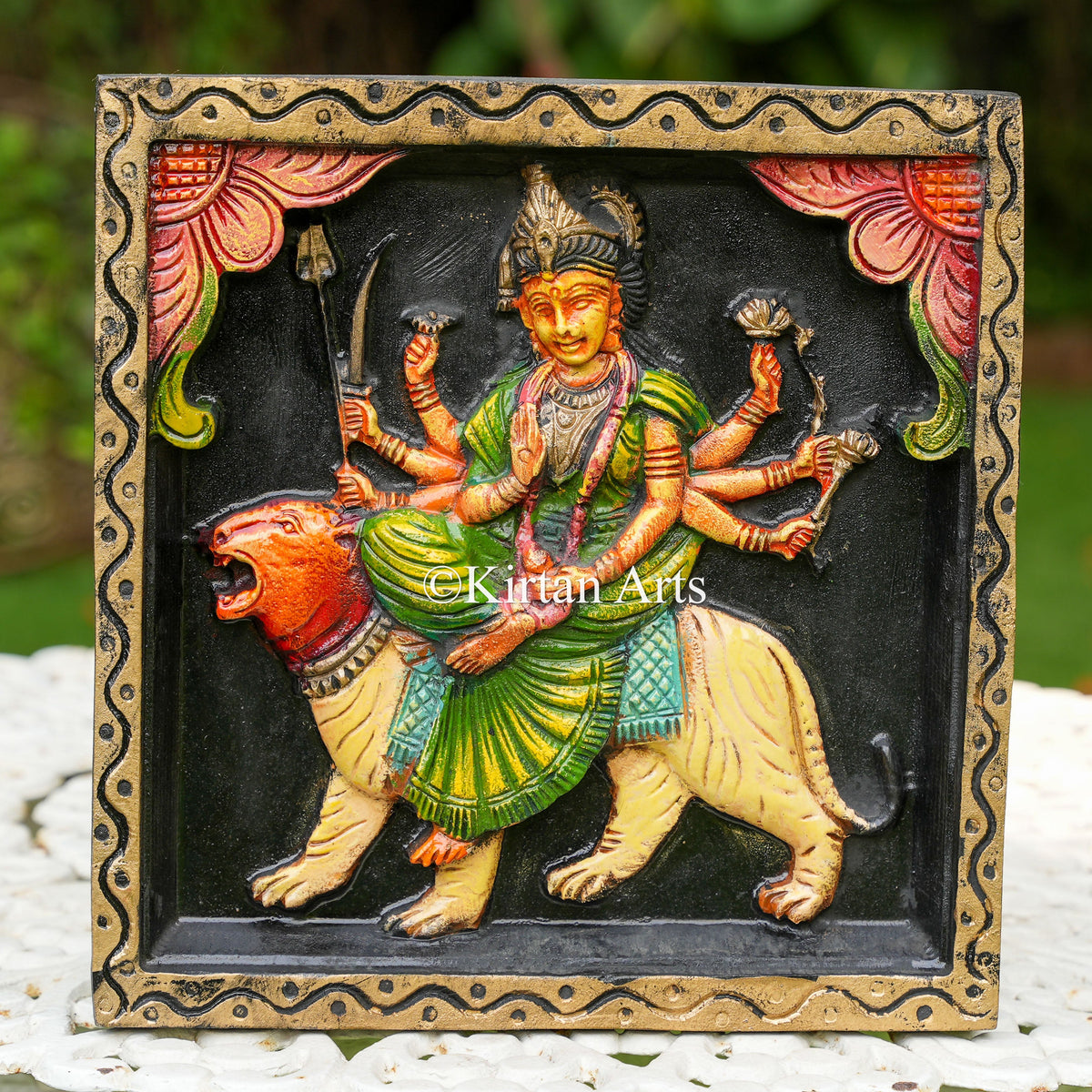 12" Hand-Carved Goddess Durga Panel