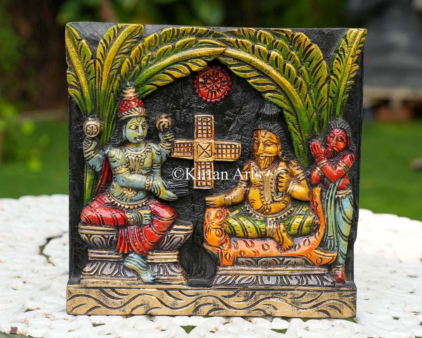 12" Hand-Carved Krishna and Shakuni Dice Game Panel