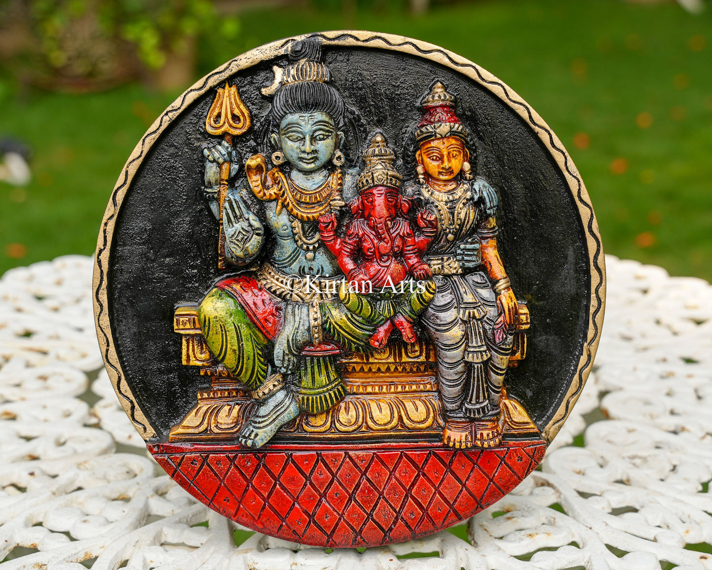 12" Hand-Carved Shiva Parivar Circular Panel