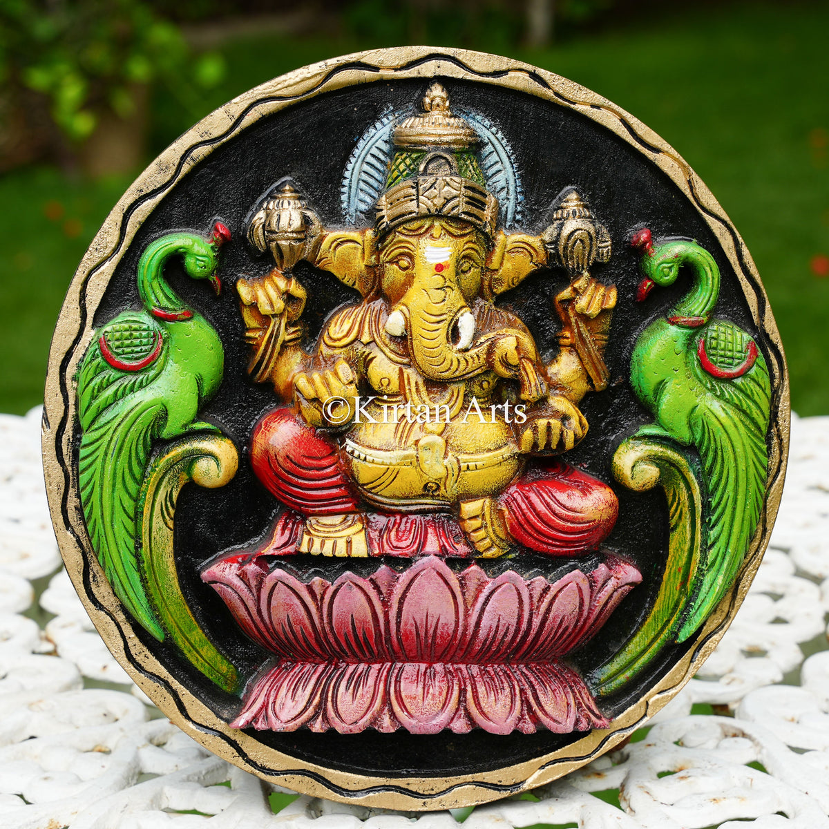 12" Hand-Carved Lord Ganesha Circular Panel