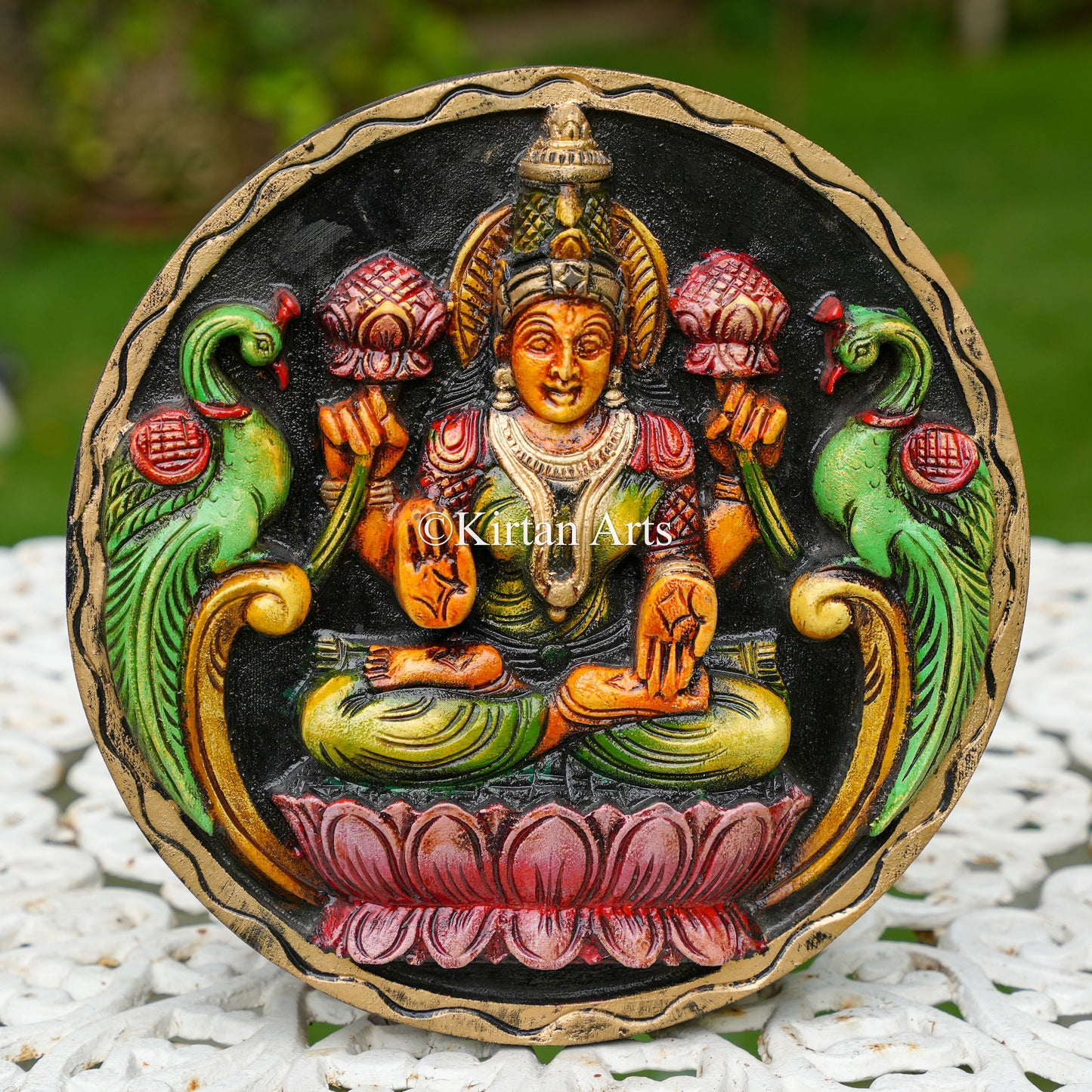 12" Hand-Carved Goddess Lakshmi Circular Panel