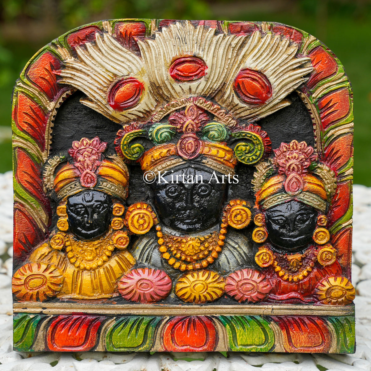 12" Hand-Carved Jagannath, Balabhadra, and Subhadra Panel