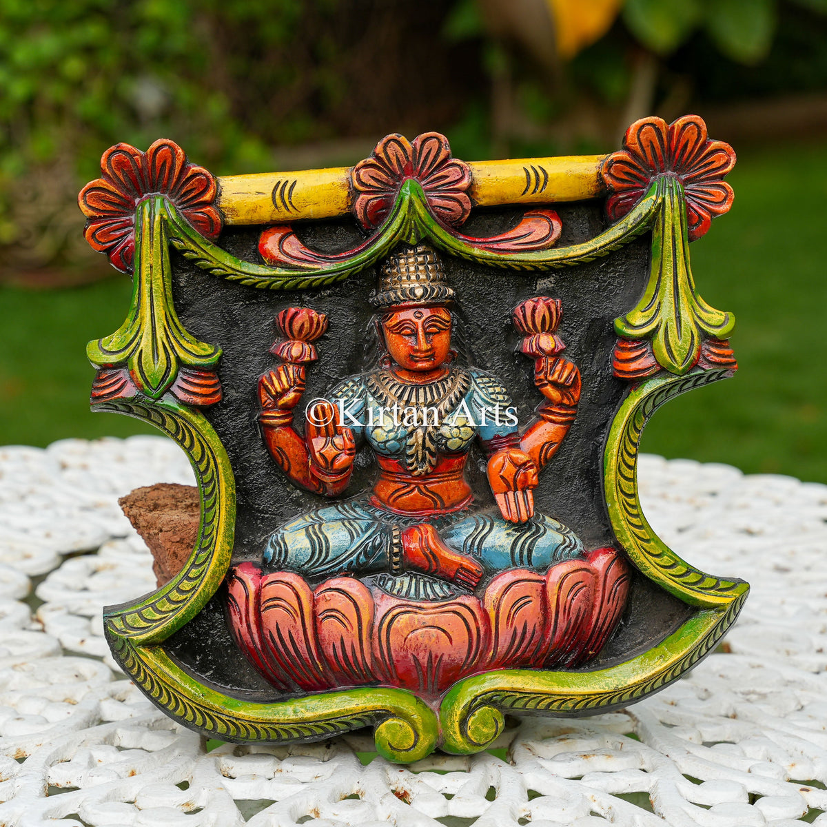 12" Hand-Carved Goddess Lakshmi Panel