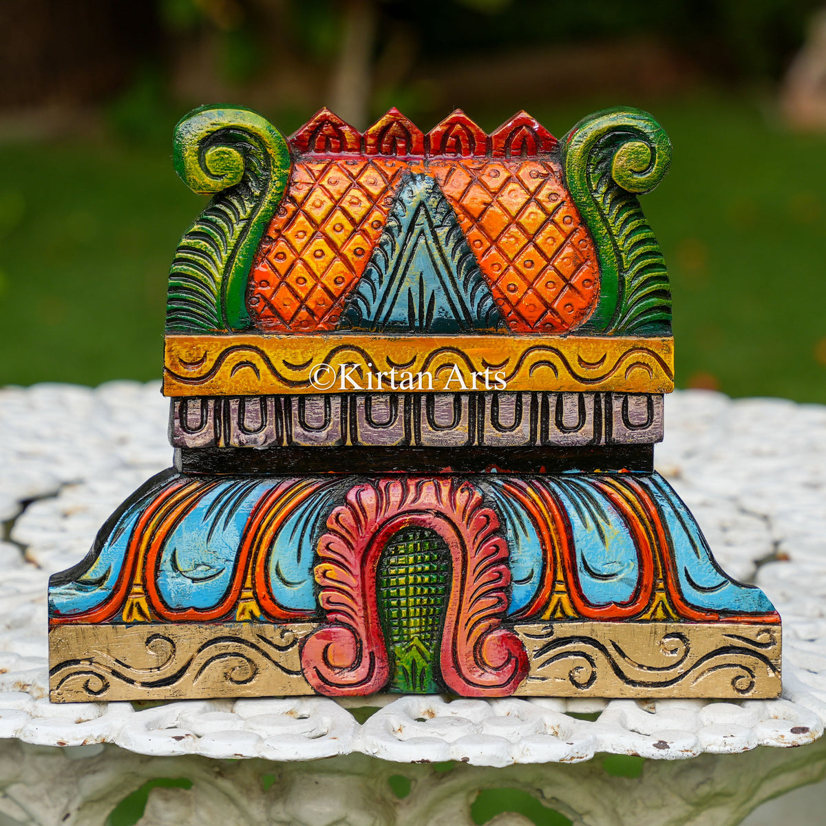 12" Hand-Carved Solid Wood Gopuram Wall Panel