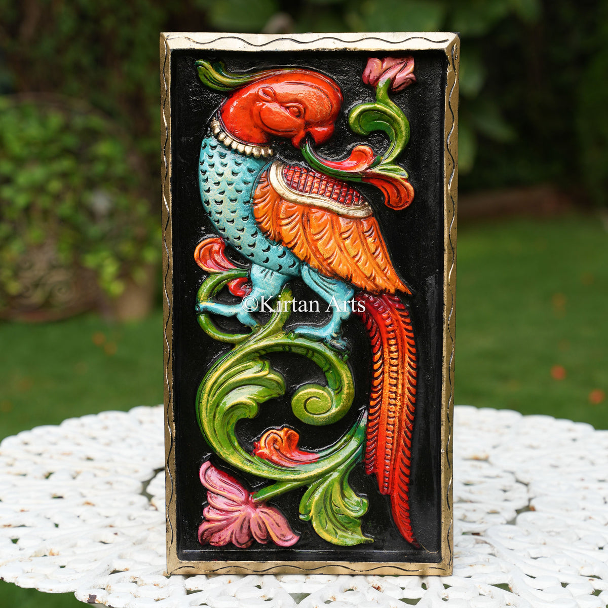 18"x10" Hand-Carved Royal Peacock Panel
