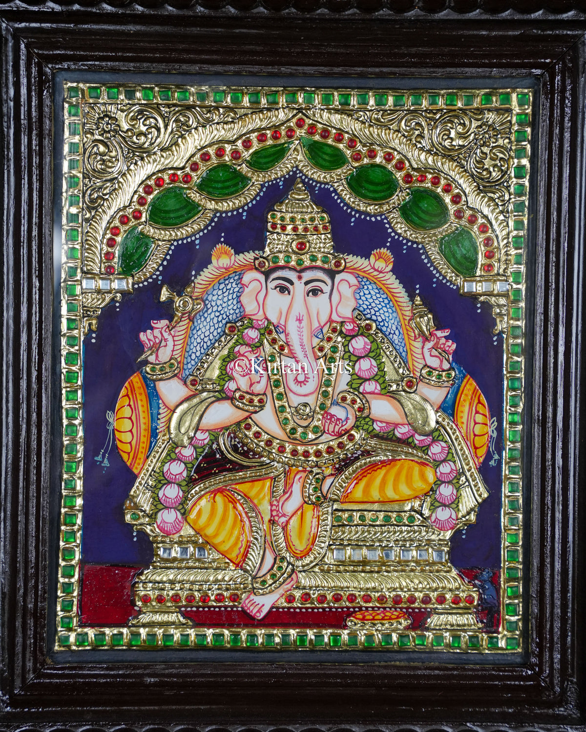 Divine Ganesha Tanjore Painting – 12x10 Inch Traditional Gold Foil Wall Art (15x13 Inches with Frame)