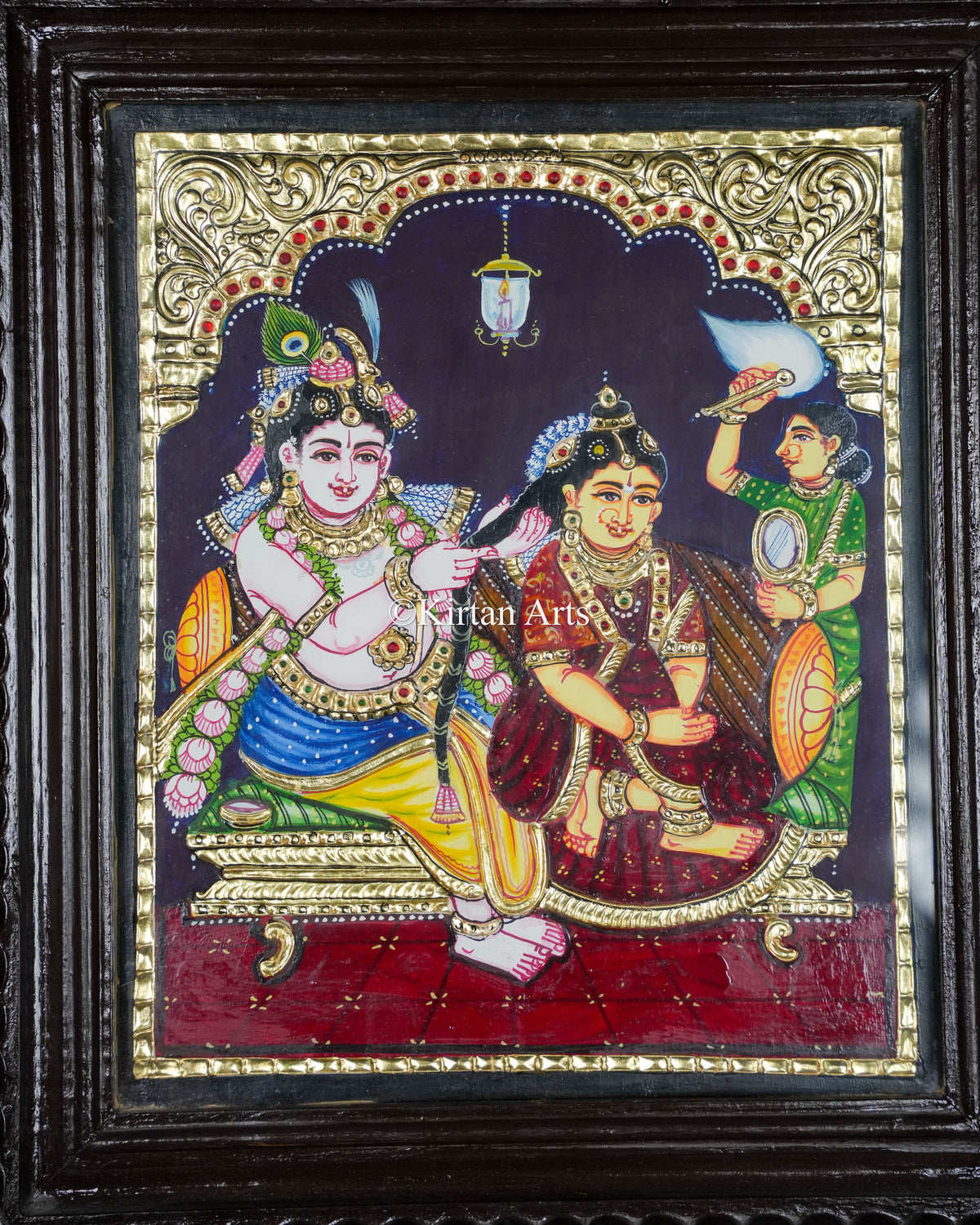 Divine Radha Krishna Shringar Tanjore Painting – 12x10 Inch Traditional Gold Foil Wall Art (15x13 Inches with Frame)