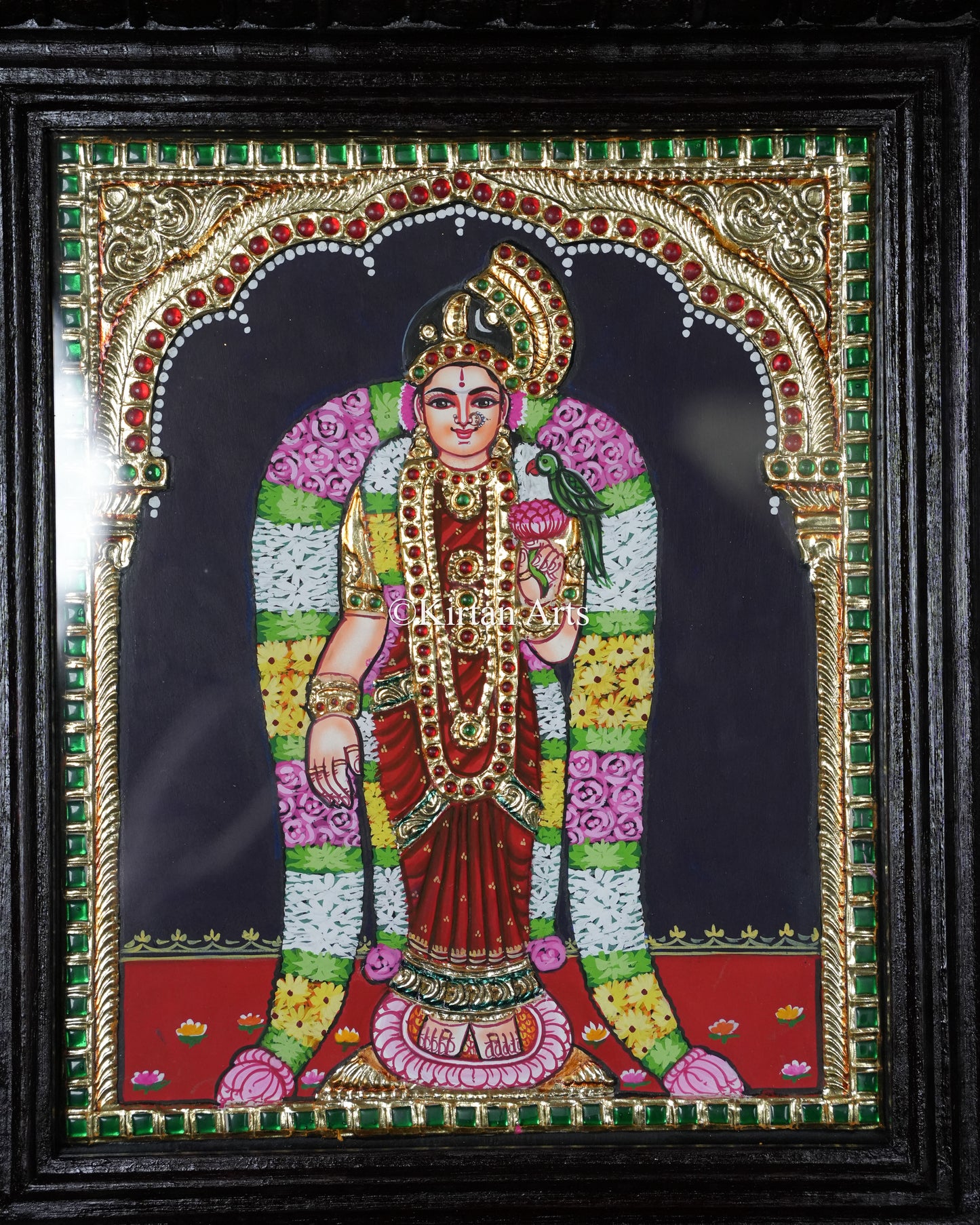 Divine Goddess Andal Tanjore Painting – 12x10 Inch Traditional Gold Foil Wall Art (15x13 Inches with Frame)
