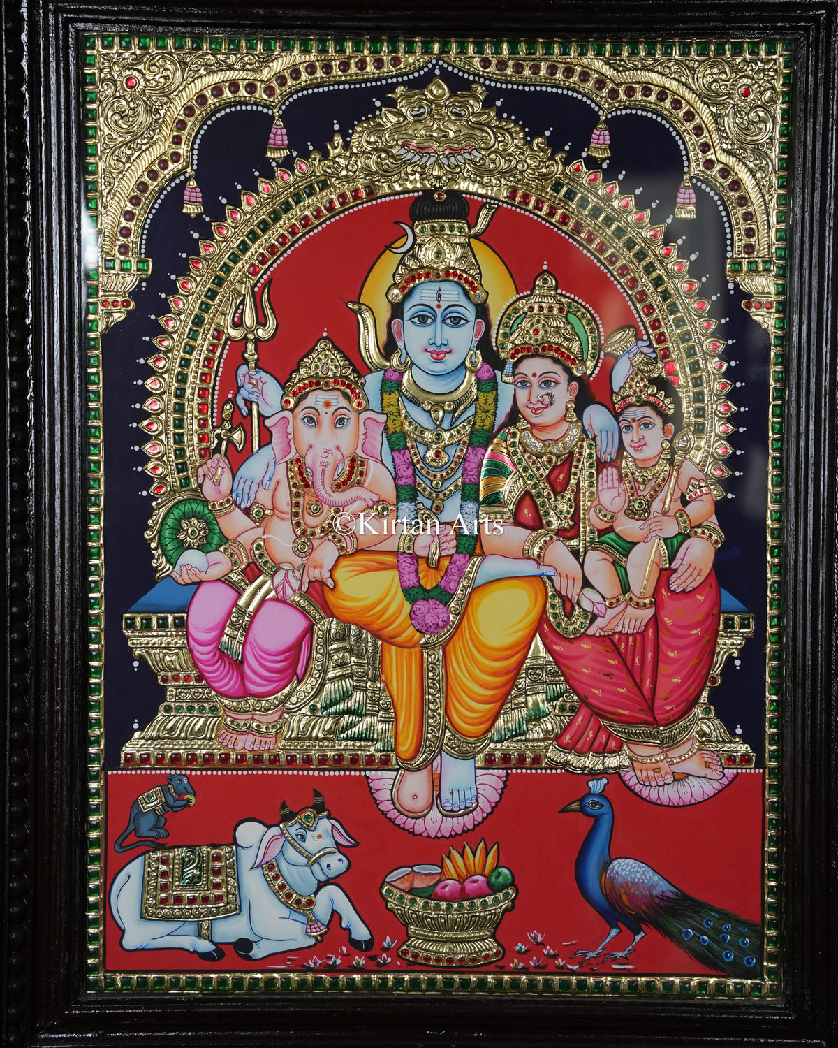 Divine Shiva Parivar Tanjore Painting – Large 24x18 Inch Traditional Gold Foil Wall Art (27x21 Inches with Frame)