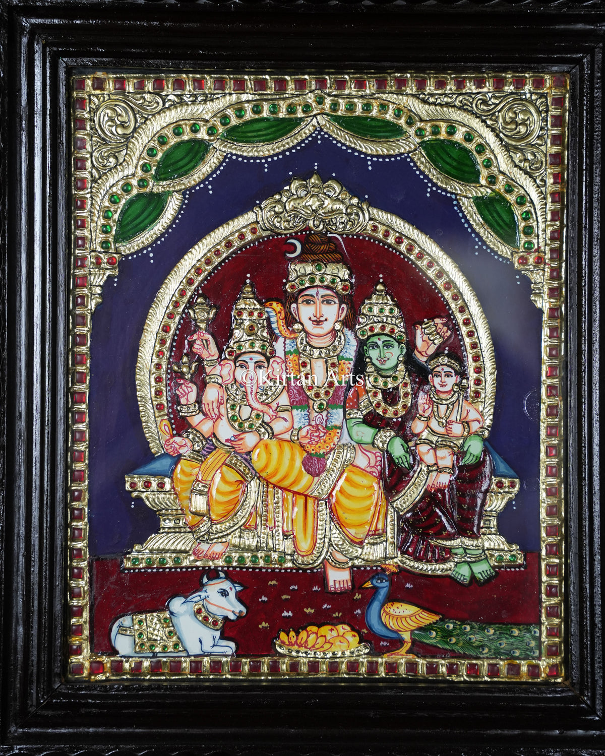 Divine Shiva Parivar Tanjore Painting – 12x10 Inch Traditional Gold Foil Wall Art (15x13 Inches with Frame)