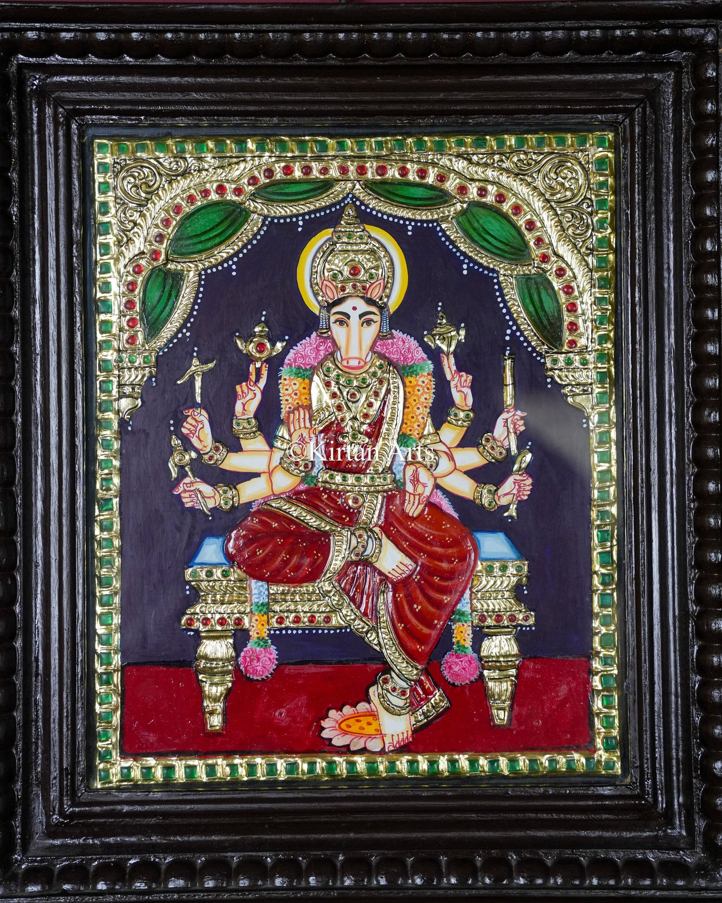 Divine Goddess Varahi Tanjore Painting – 12x10 Inch Traditional Gold Foil Wall Art (15x13 Inches with Frame)