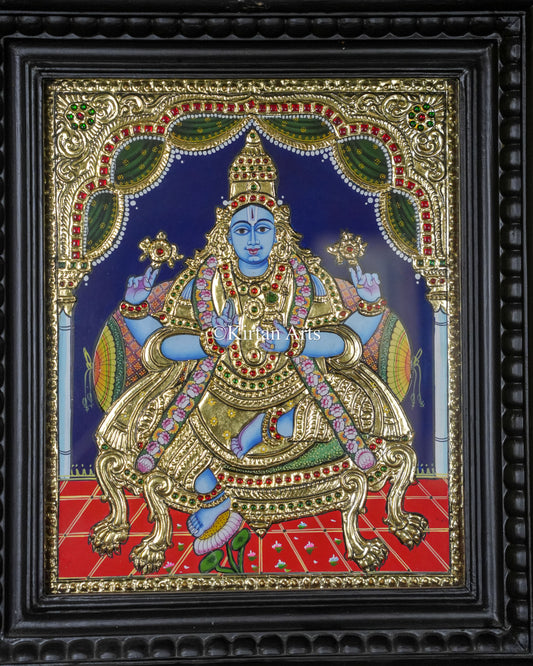 Divine Lord Vishnu Tanjore Painting – 12x10 Inch Traditional Gold Foil Wall Art (15x13 Inches with Frame)