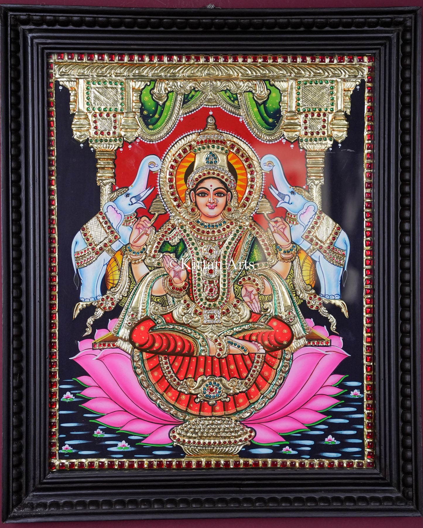 Divine Gaja Lakshmi Tanjore Painting – 20x16 Inch Traditional Gold Foil Wall Art