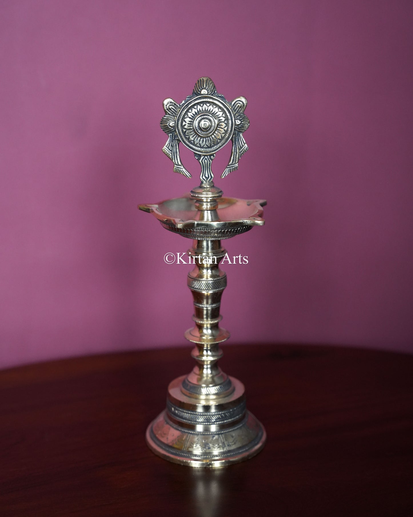 Premium Solid Brass Shankh and Chakra Standing Lamp Pair – 12-Inch Traditional Kuthu Vilakku Set with Sacred Vaishnava Crests