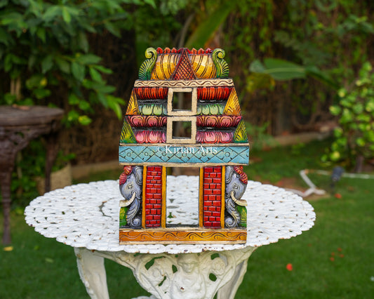 18" Premium Handcrafted Wooden Wall Gopuram Frame with Elephants